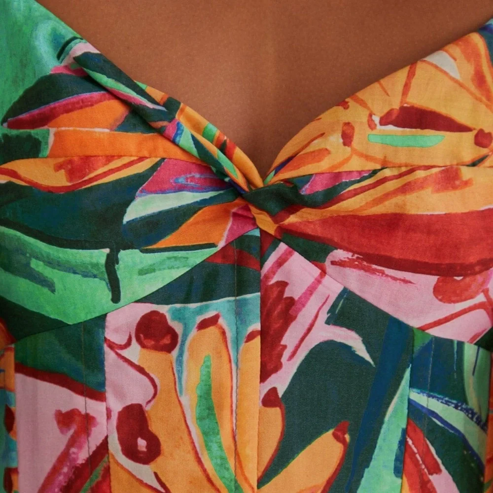 Farm Rio Multicolor Banana Foliage Puff Sleeve Midi Dress - Picture 7 of 12